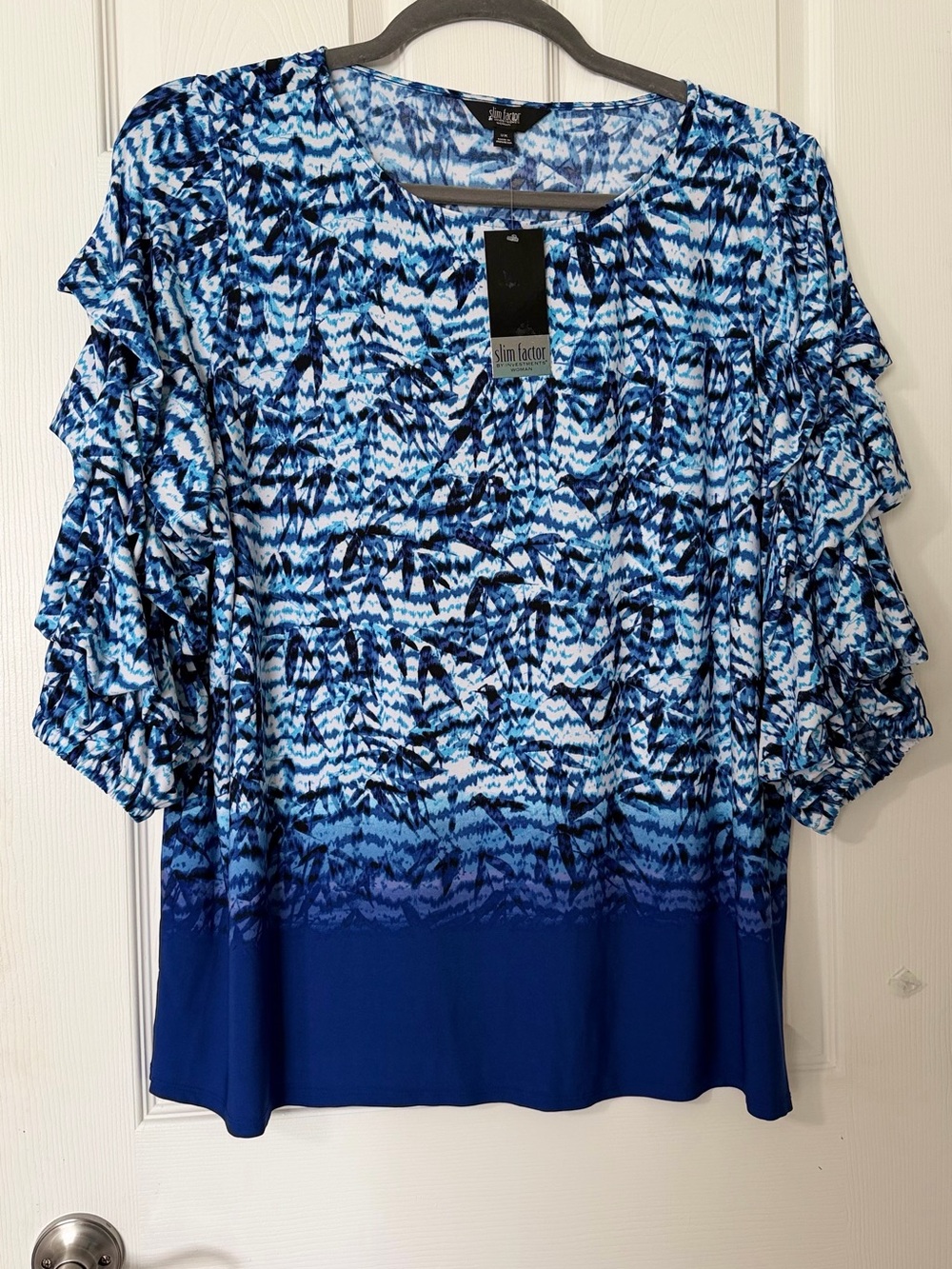 Investments Blue Multi-Pattern Ruffle-Sleeve Tunic - Picture 3 of 10
